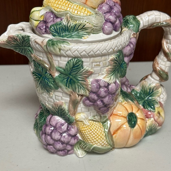Vintage Fitz and Floyd Omnibus Embossed Autumn Harvest Tea pot - Picture 9 of 16